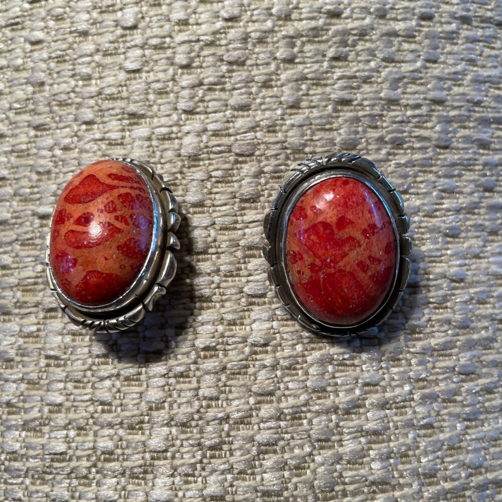 Wonderful coral and sterling silver pierced earrings
